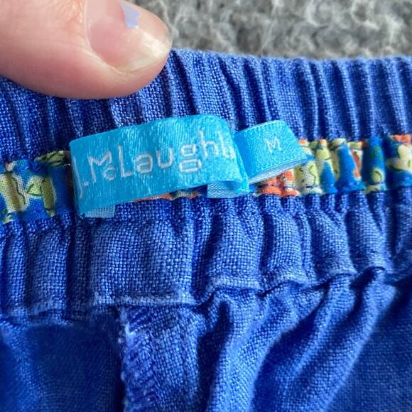 J. McLaughlin Pants Medium Linen Drawstring Straight Leg Ankle Blue Beach Boho - Picture 6 of 16